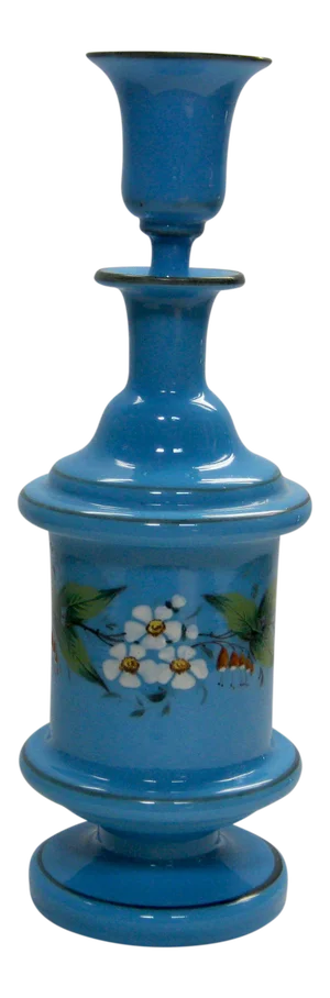Antique French Hand Painted Blue Opaline Decanter