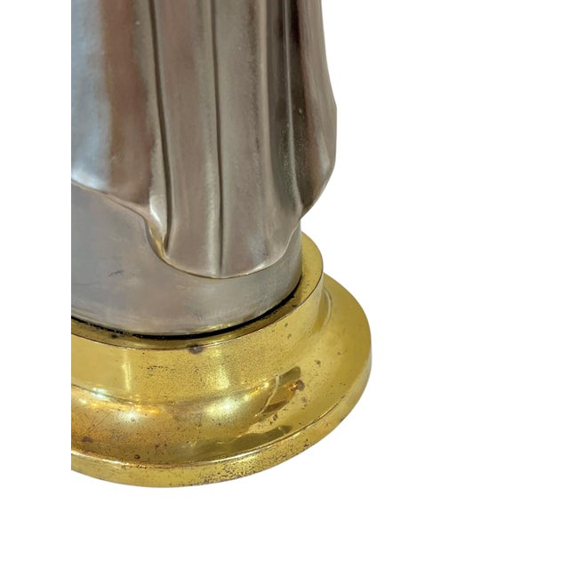 1980’s E. F. Chapman Dorothy Draper Trompe L’Oeil Style Silver Gray and Brass Lamp For Sale - Image 11 of 18