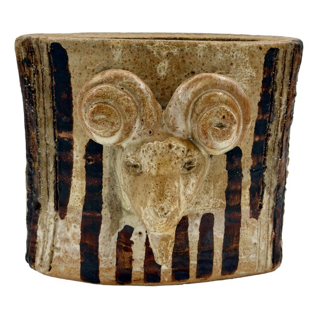 Brutalist Sculptural Rams Head Vase, 1960s For Sale