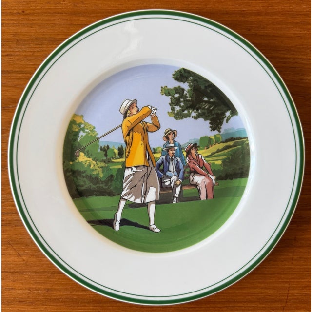 Set of 5 Vintage Philippe Deshoulieres Limoges Porcelain Appetizer Plates With Golf Scenes For Sale - Image 10 of 14
