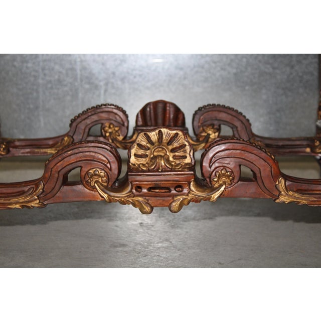Hand Carved & Gilded Window Benches W/ Leather Seats For Sale In San Francisco - Image 6 of 9