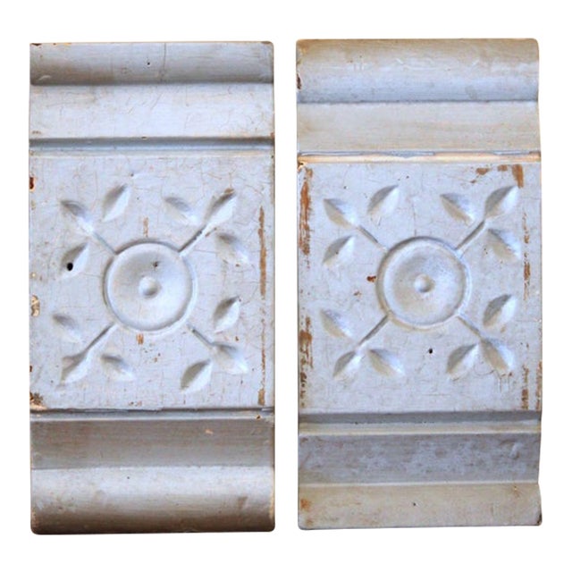 Pair of Antique Architectural Salvage Sky Blue Plinth Blocks For Sale