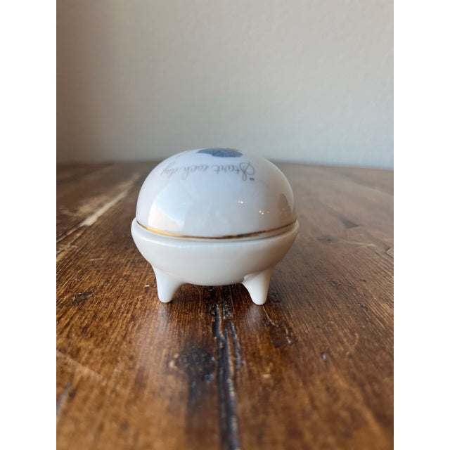 Vintage 1970's Holly Hobbie Egg Trinket Porcelain Box "Start Each Day in a Happy Way" Made in Japan For Sale - Image 4 of 9