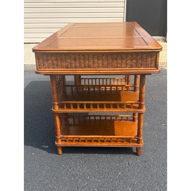 English Vintage Faux Bamboo British Colonial Desk For Sale - Image 3 of 11