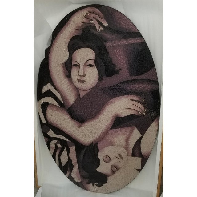 Exceptional Christopher Guy mosaic wall panel model 46-0281 featuring elegant stylized female figures rendered in hand-set...