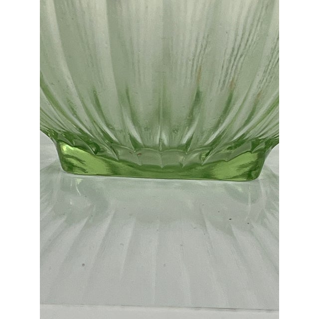 Glass Vintage Uranium Glass Footed Nesting Bowls – Ribbed Sides & Square Bases- Set of 4 For Sale - Image 7 of 10