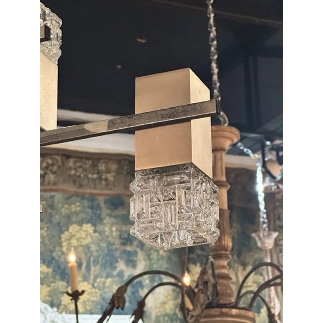 French MCM Nickle and Glass 8 Light Suspension Chandelier For Sale In Dallas - Image 6 of 7