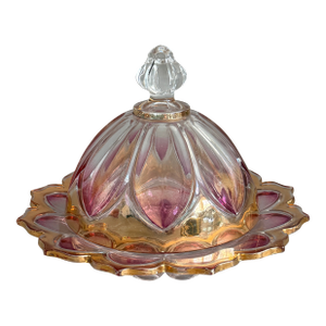 Antique American Amberina Art Glass Butter Cheese Covered Dish 1880s