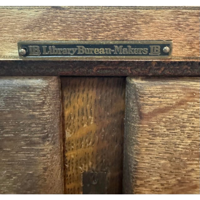 Folk Art Antique Oak Card Catalog / Apothecary Cabinet Library Bureau 15 Drawers For Sale - Image 3 of 8