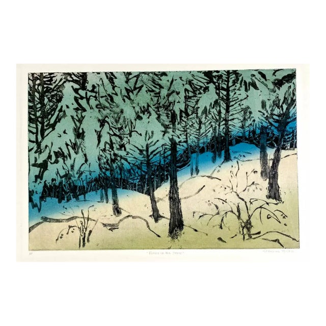 Katharine McCabe Forest in the Snow Color Etching For Sale