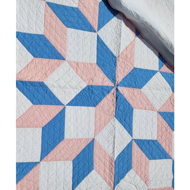 19th Century Eight Snow Flake Quilt Blue and Pink Border For Sale - Image 5 of 5