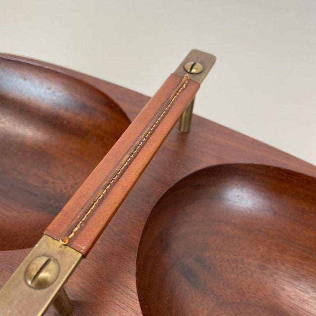 Large Teak Bowl with Brass and Leather Handle from Carl Auböck, Austria, 1950s For Sale - Image 10 of 18
