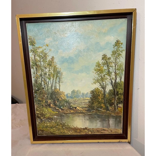 Vintage Original Hans Leich Oil Painting Realism Pond Landscape on Canvas For Sale - Image 10 of 12