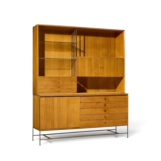 Paul McCobb for Calvin Irwin Collection Mid Century Bleached Mahogany and Brass Credenza and Hutch The credenza measures:...