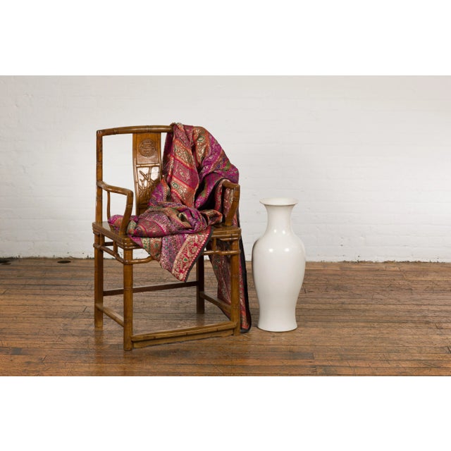 Chinese Vintage White Curved Body & Flared Neck Vase For Sale - Image 3 of 12