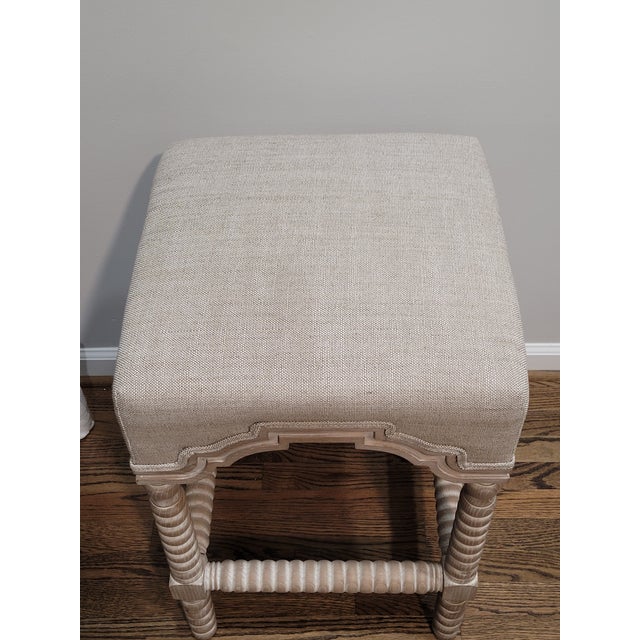 Essential Home Essentials for Living French Linen Country Bisque Rue Square Counter Stool For Sale - Image 4 of 8