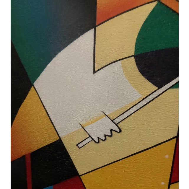 Mid-Century Modern Style Cubist Violinist Painting Signed G. Kendall For Sale - Image 6 of 10