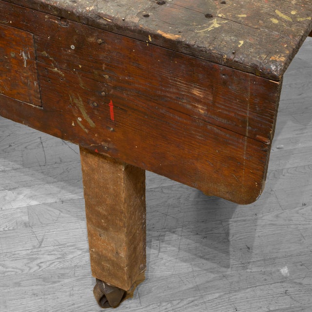 Antique Rustic Desk Kitchen Island On Cast Iron Casters C 1900