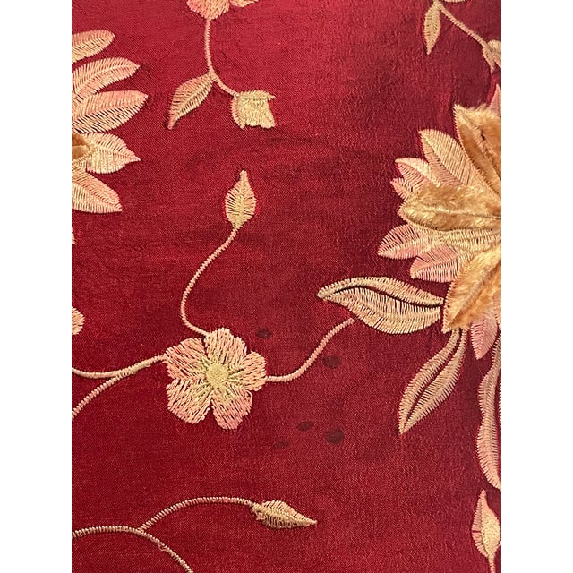 Antique Pair of Burgundy Silk Embroidered Pillows With Tassels Duck Geathers For Sale In Miami - Image 6 of 6