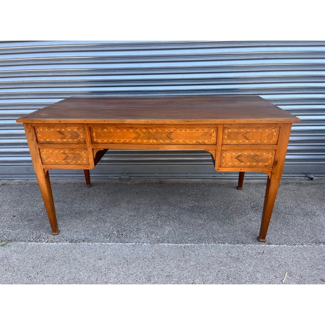 20th Century Louis XVI Writing Desk in Inlaid Wood with Drawers and Pull-Out Top, 1900 For Sale - Image 11 of 18