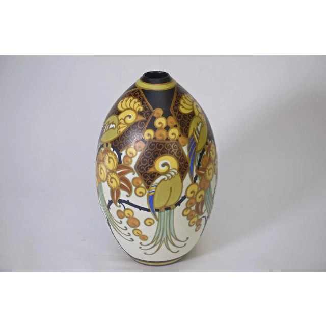 Art Deco Ceramic Porcelain Vase Birds of Paradise by Jan Wind, 1920s For Sale - Image 12 of 12