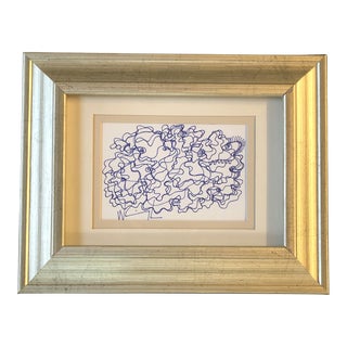 Original Vintage Wayne Cunningham Small Abstract Ink Drawing Framed For Sale