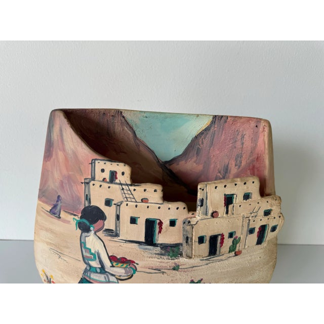 1980's Terri Brody Elenzweig Southwest Pueblo Art Hand Painted Ceramic Vase For Sale - Image 9 of 11