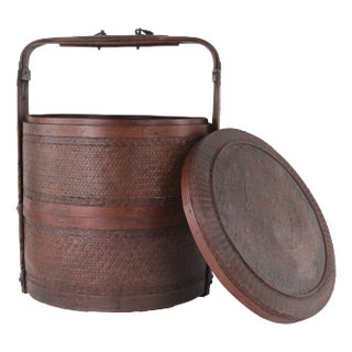 Large Chinese Two-Tier Woven Bamboo Wedding Basket For Sale