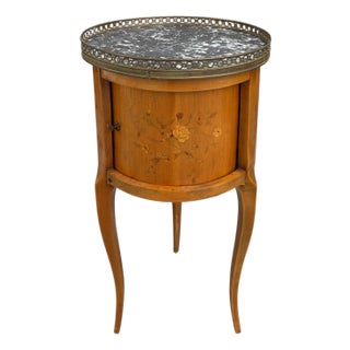 Antique French Marble Top Satinwood Inlaid Side Table For Sale