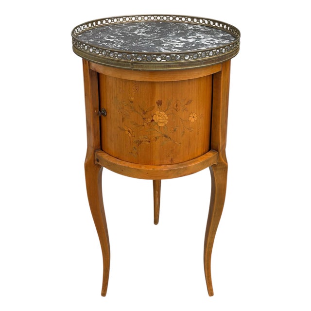 Antique French Marble Top Satinwood Inlaid Side Table For Sale