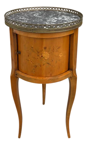 Antique French Marble Top Satinwood Inlaid Side Table