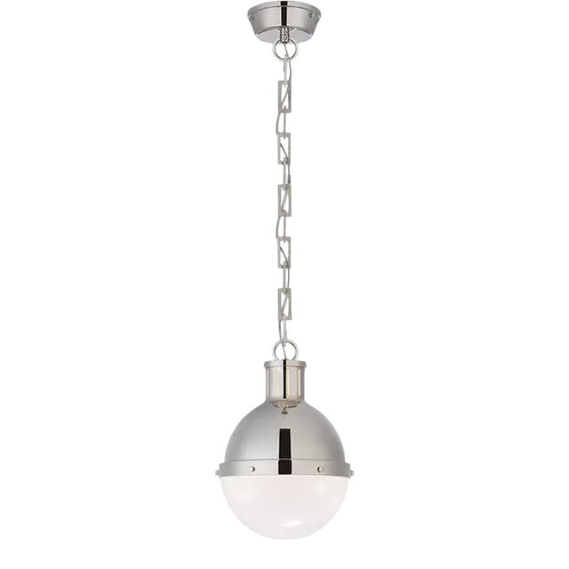 Thomas O'Brien for Visual Comfort Signature Hicks Small Pendant in Polished Nickel with White Glass For Sale