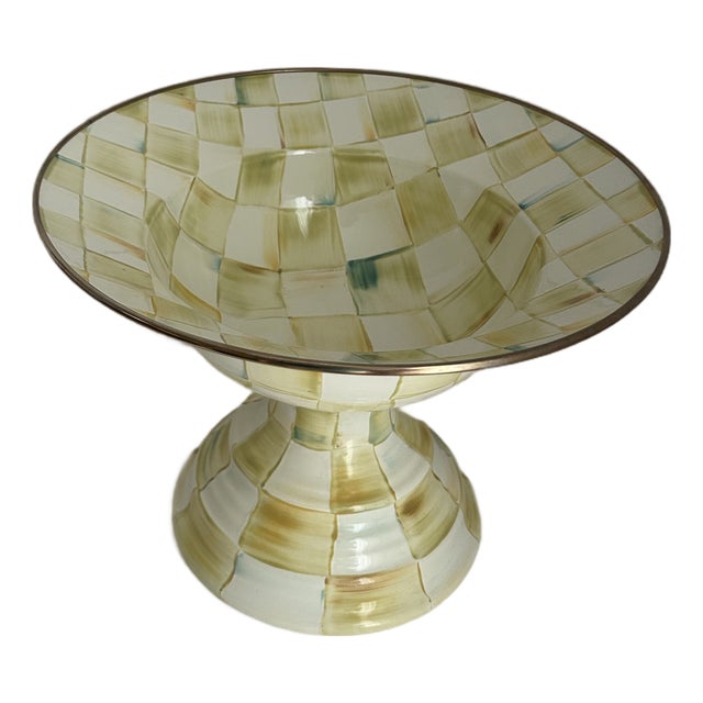 Mackenzie-Childs Parchment Check Enamel Pedestal For Sale