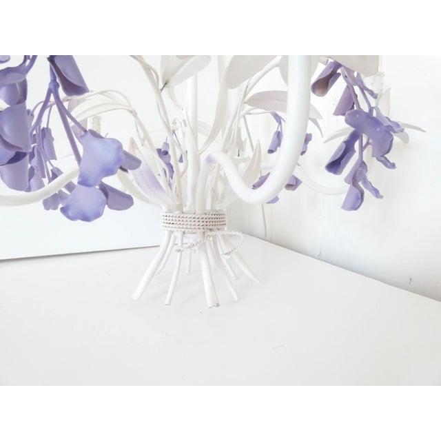 Vintage French Tole Chandelier Lavender Wisteria For Sale - Image 11 of 12