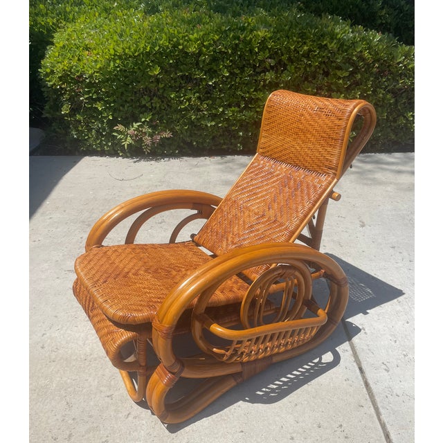 Vintage Rattan Reclining Chaise Lounge With Adjustable Footrest For Sale - Image 4 of 12