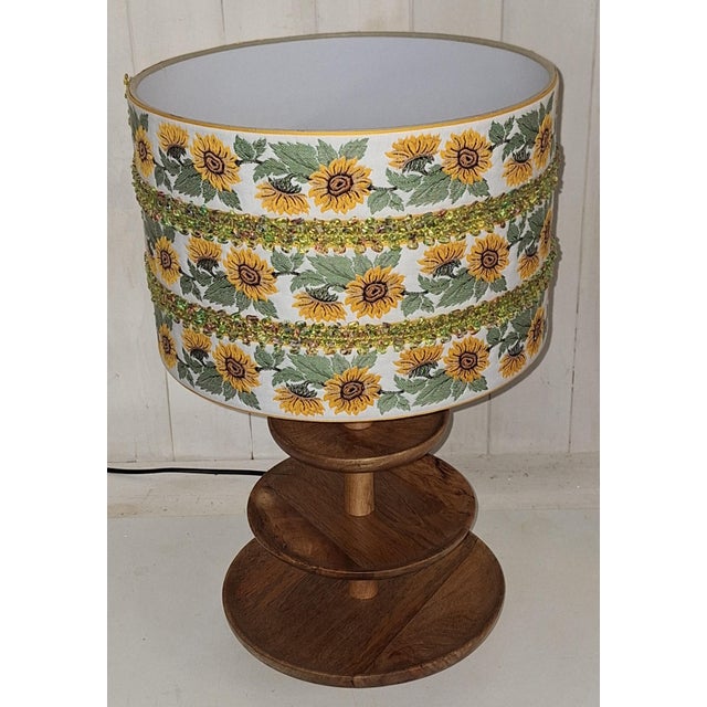 Vintage Table Lamp with Tiered Base in Walnut and Shade, 1990s For Sale - Image 4 of 9