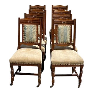 19th Century Set of 8 English Oak Dining Chairs For Sale