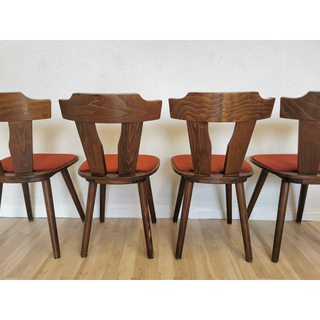 Vintage Tyrolean Dining Chairs with Red Fabric Seats, 1970s, Set of 4 For Sale - Image 13 of 17