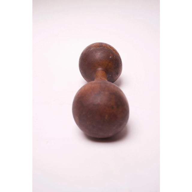 Folk Art Vintage Primitive Hand-Carved Wooden Dumbell For Sale - Image 3 of 11