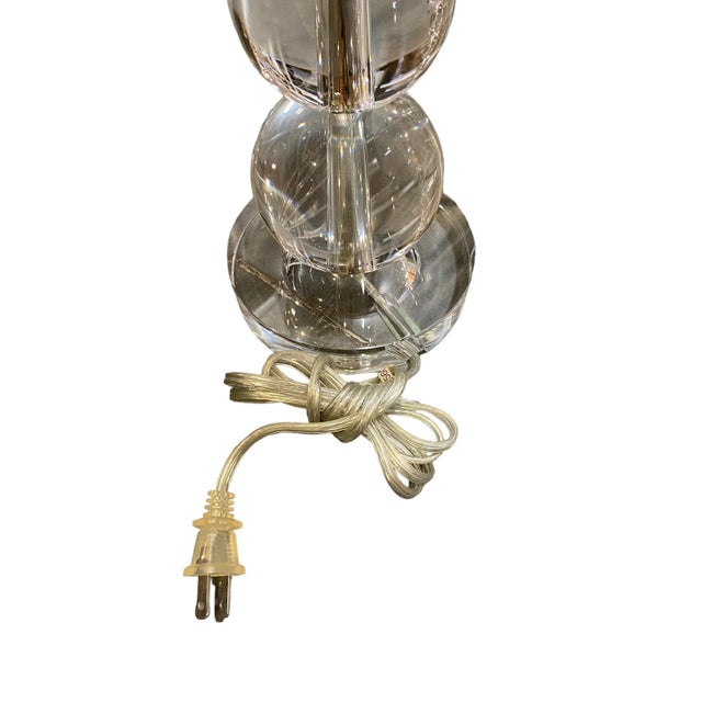 Clear Crystal, Graduated Balls, Lucite Base Table Lamps With Linen Shades - a Pair For Sale In Los Angeles - Image 6 of 9