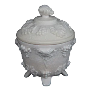 Jeannette Shell Pink Milk Glass Footed Candy Dish with Lid