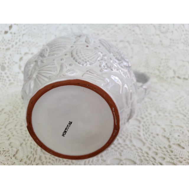 1980s 1980s Large White Ceramic Pitcher With Shell Pattern, Made in Portugal For Sale - Image 5 of 9