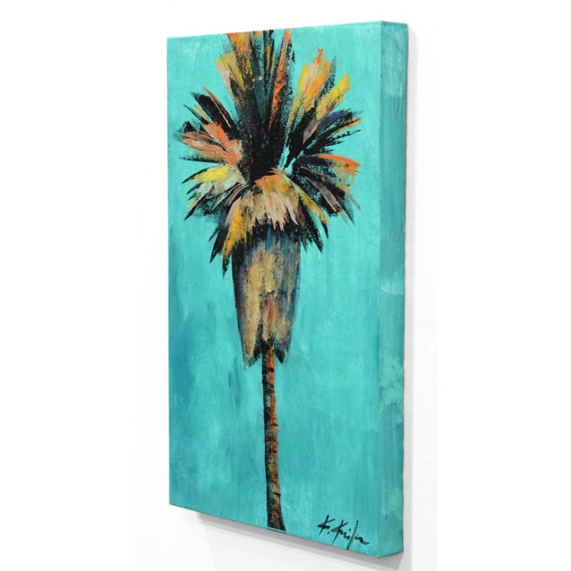 Verdigris Breeze - Turquoise Sky Colorful Palm Tree Original Artwork by Kathleen Keifer For Sale In Los Angeles - Image 6 of 9