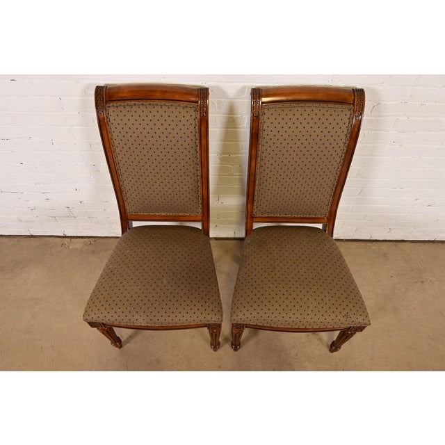 Late 20th Century Ethan Allen French Regency Louis XVI Carved Cherry Wood Upholstered Side Chairs or Dining Chairs, Pair For Sale - Image 5 of 11