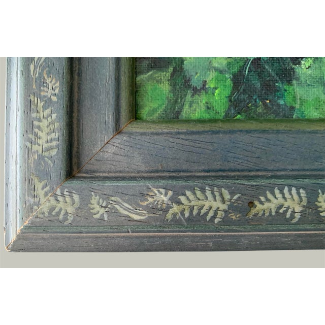Paint Vintage Oil Painting Art Deco “Secret Garden” Signed Claire Beauregard 1970 For Sale - Image 7 of 8