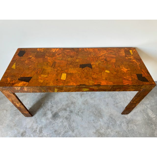 70's Mid-Century Modern Paul Evans - Style Brutalist Copper Patchwork Console Table For Sale - Image 4 of 12