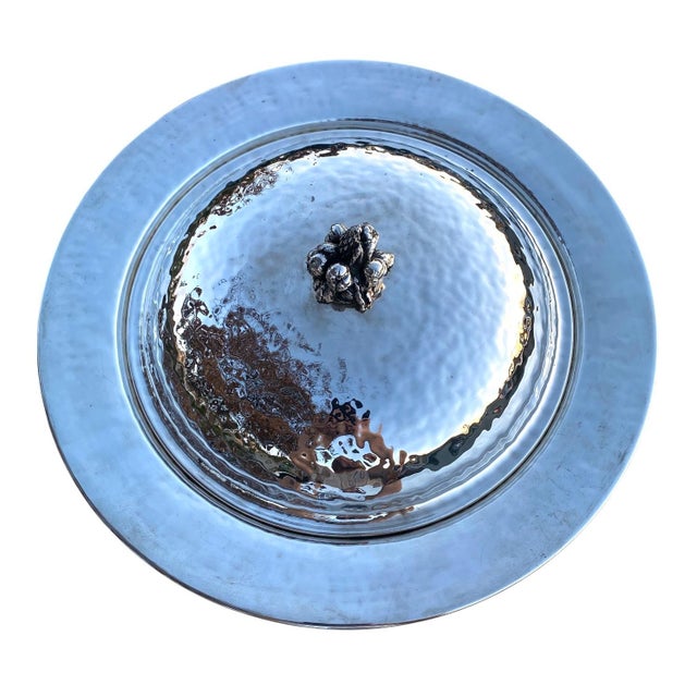 Italian Mid 20th Century Stunning Large Handmade Hammered Silverplate Covered Serving Bowl by Renzo Cassetti, Italy For Sale - Image 3 of 14