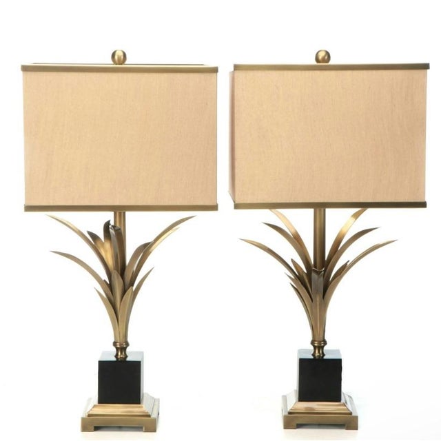 1960s Brushed Brass Palm Leaf Table Lamps, in Style of Maison Charles - Set of 2 For Sale - Image 6 of 6