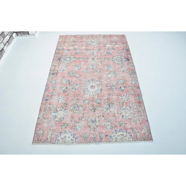 1960s Hot Pink Oriental Design Distressed Pale Rug For Sale - Image 11 of 11
