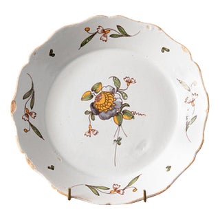 Manganese Floral Faience Plate from La Rochelle, 18th Century For Sale